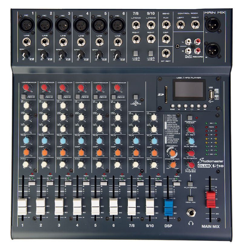 Studiomaster Club XS 10 - 10 input mixer with USB/SD Card Media player/recorder & bluetooth playback